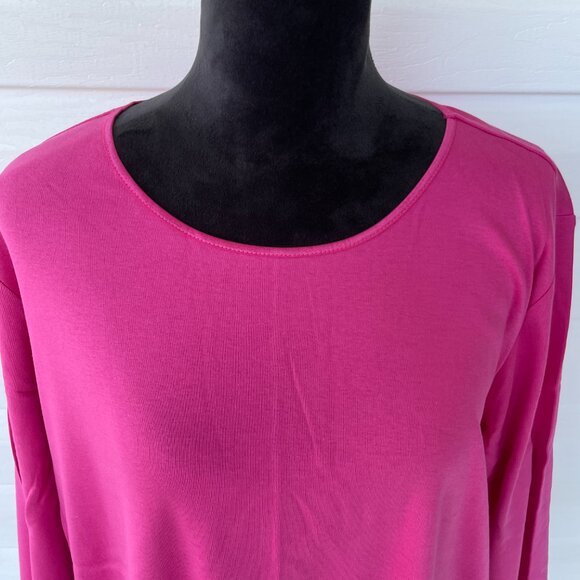 NWT CJ BANKS 3/4 Sleeve Satin Trim Tee 3X Pink - Picture 2 of 5